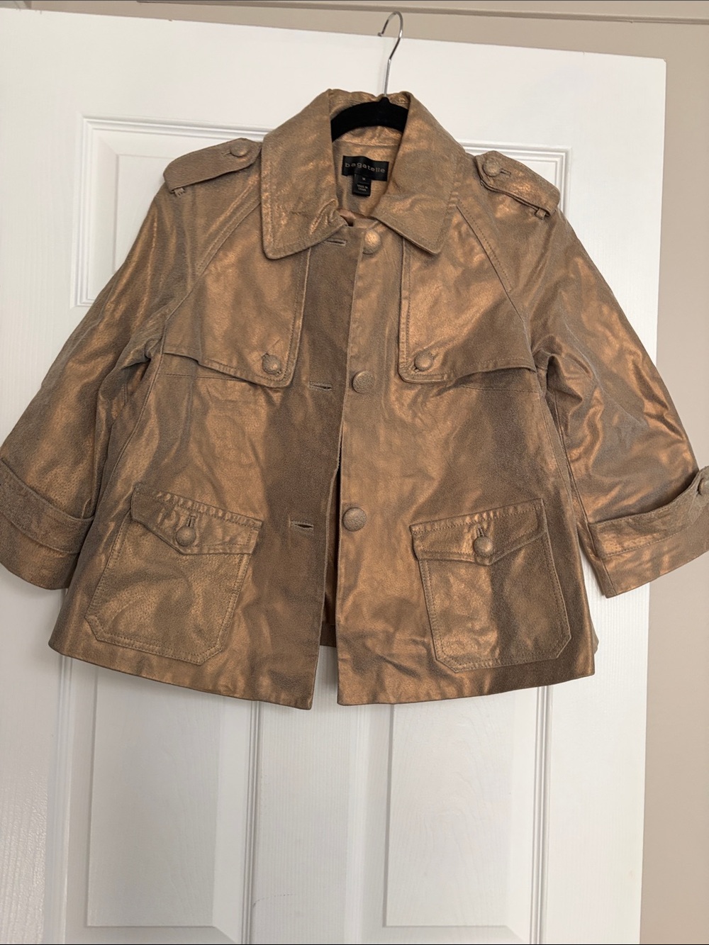 Metallic Bronze Genuine Leather Utility Jacket | size Medium